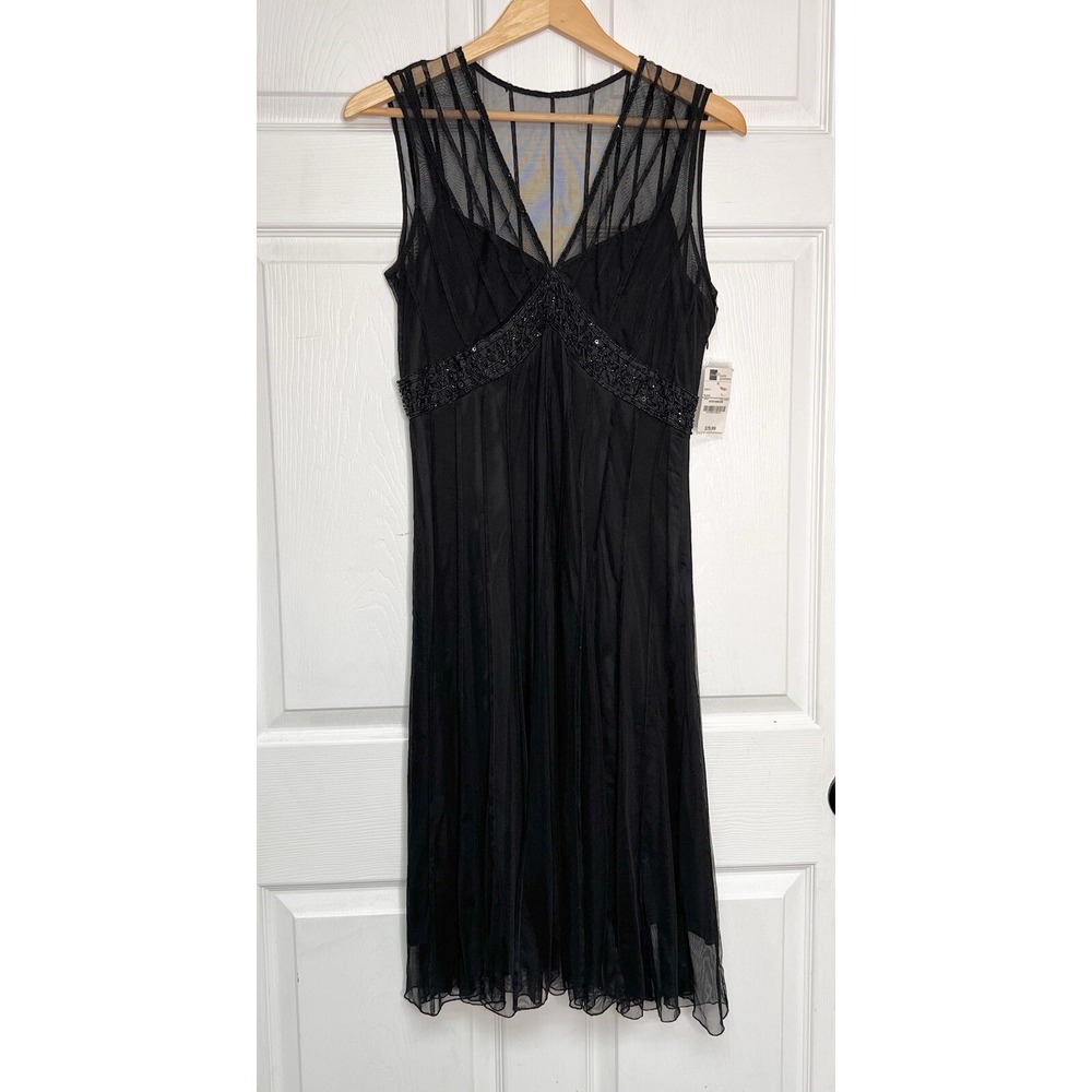 Vintage Mixit Womens 10 Black Dress Sheer Beaded Cocktail Whimsygoth Fairygoth